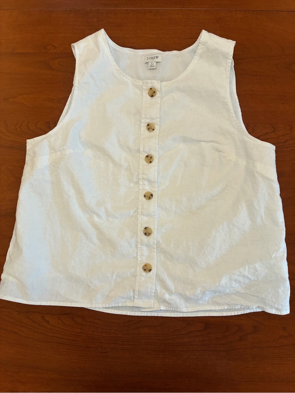 J.Crew Women’s L White Linen Cotton Button Front Sleeveless Top